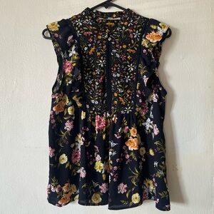 LOFT Black Multicolor Floral Blouse